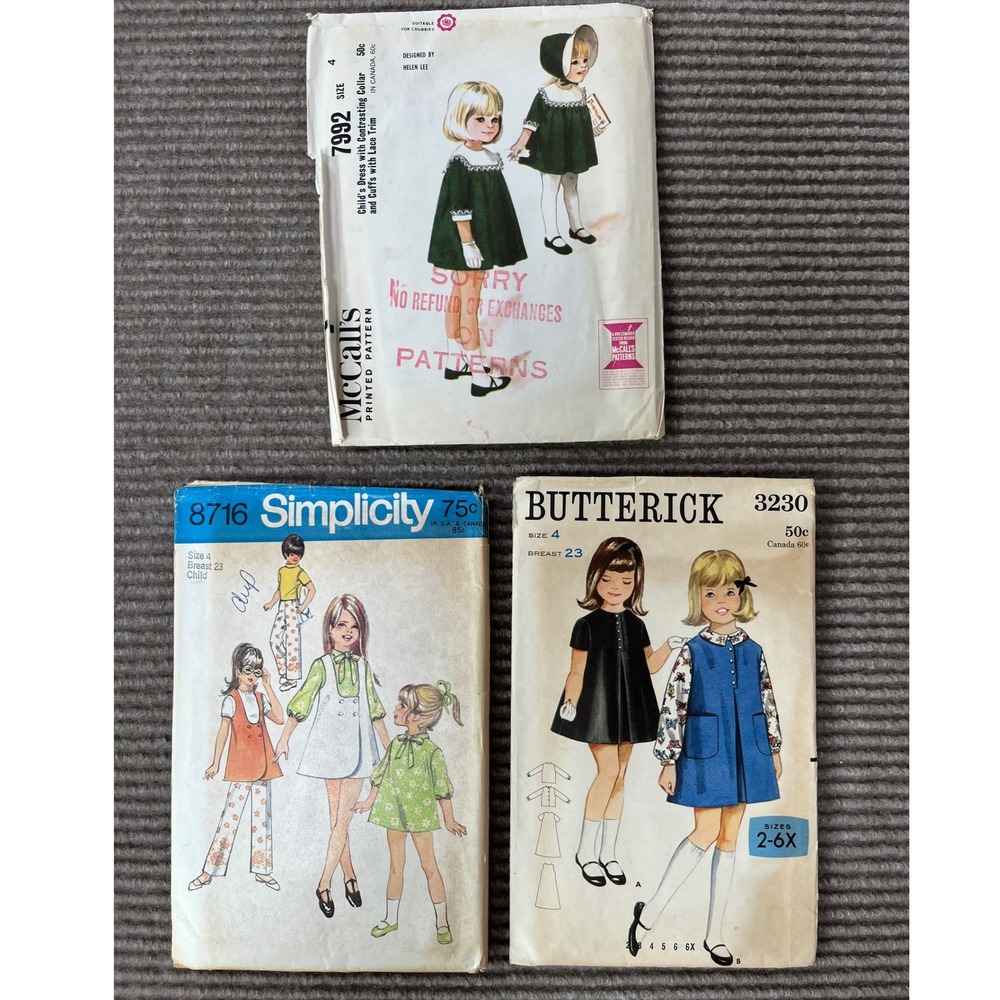 Vintage Girls Dress Jumper 3 Sewing Patterns McCall's Simplicity Butterick